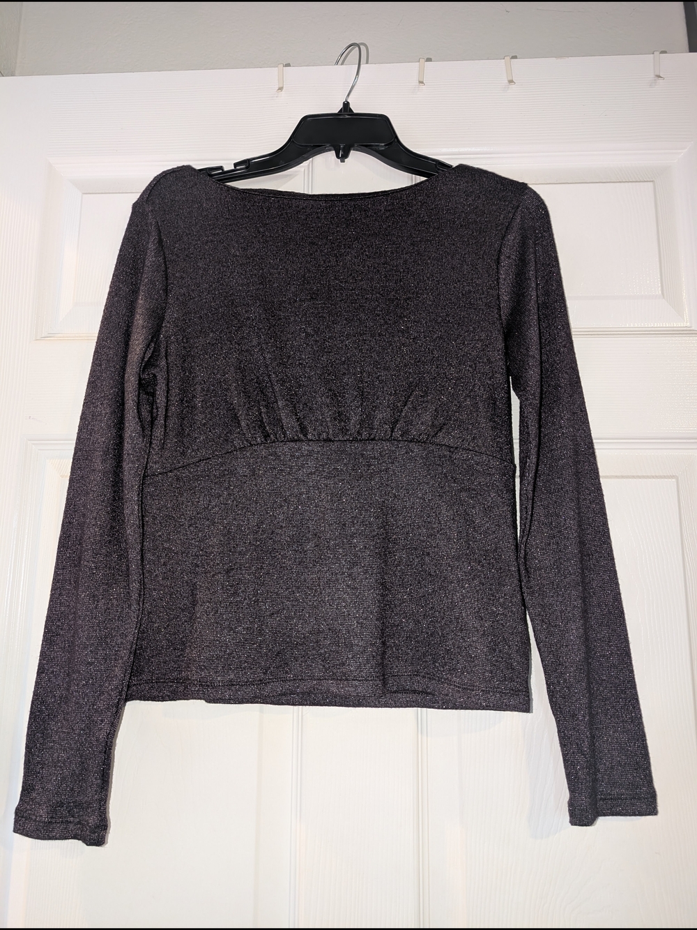 Women's Long-Sleeve Sparkle Knit Top - Purple With Silver Sparkle